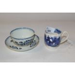 A Penningtons Liverpool tea bowl and saucer and further cup with blue and white chinoiserie design