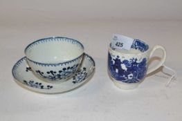 A Penningtons Liverpool tea bowl and saucer and further cup with blue and white chinoiserie design