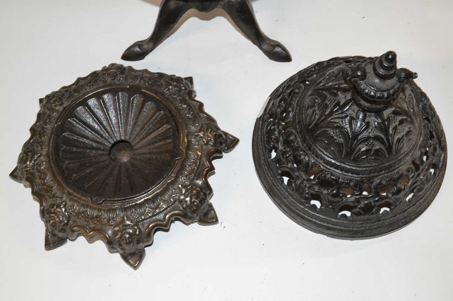 Mixed Lot: A Victorian cast iron spitoon together with a further circular tripod base trivet and a - Image 2 of 3