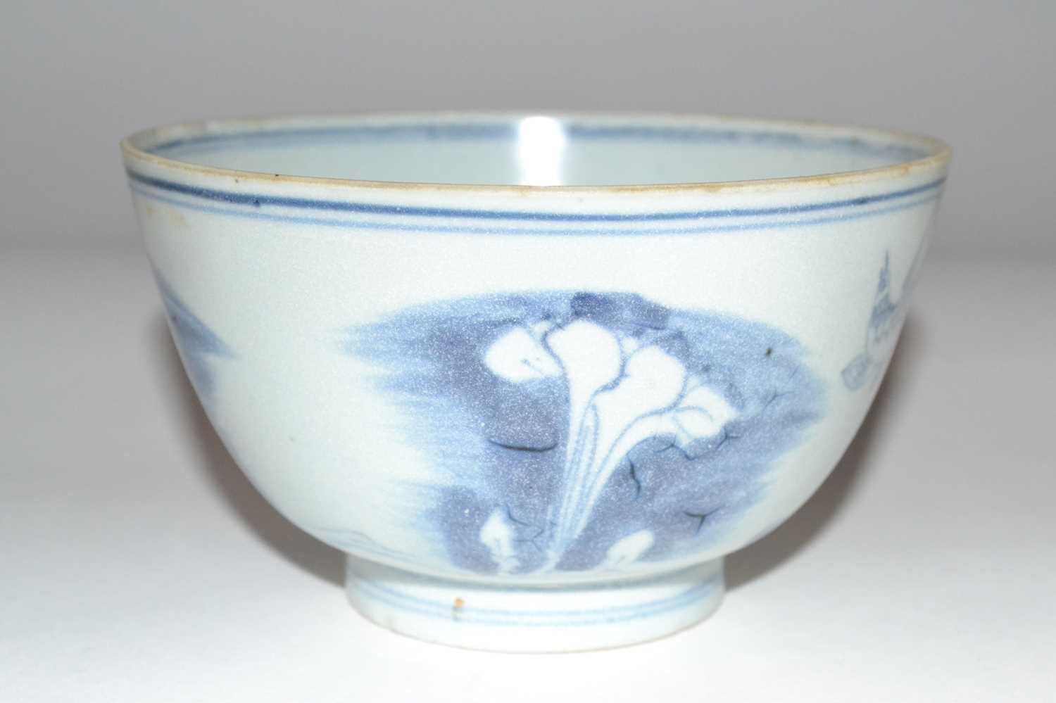A Chinese porcelain bowl with blue and white design, four character mark to base within double