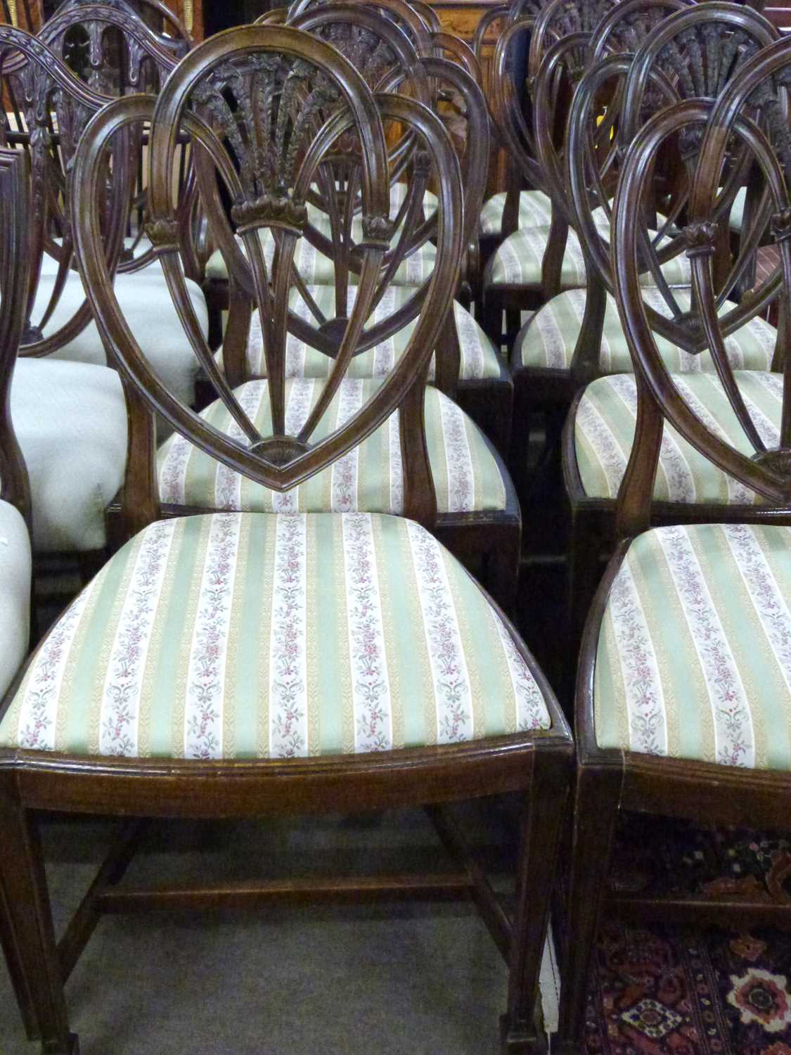 A set of ten 20th Century mahogany framed dining chairs comprising two carvers and eight standard - Image 3 of 3