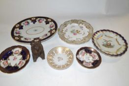 A collection of English porcelain ceramics including an 18th Century Worcester plate, decorated with