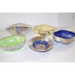 A group of five Maling lustre bowls all with various floral designs, largest 29cm diameter