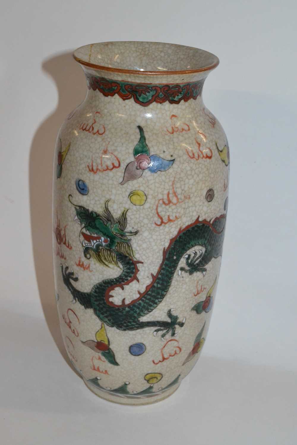 Chinese crackle ware vase with polychrome decoration of opposing dragons in famille vert and famille - Image 3 of 12