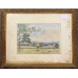 Sir Alfred East RA (1844-1913), View of over pastoral countryside, watercolour, signed, dated on