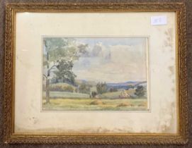 Sir Alfred East RA (1844-1913), View of over pastoral countryside, watercolour, signed, dated on