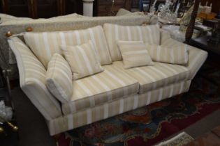 A large modern Knowle style sofa with drop ends and striped upholstery, 215cm wide