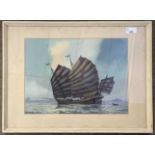 R.B. Ibrahim (1925-1977) "Malaysian Junk", watercolour, signed, 27x37cm, framed and glazed