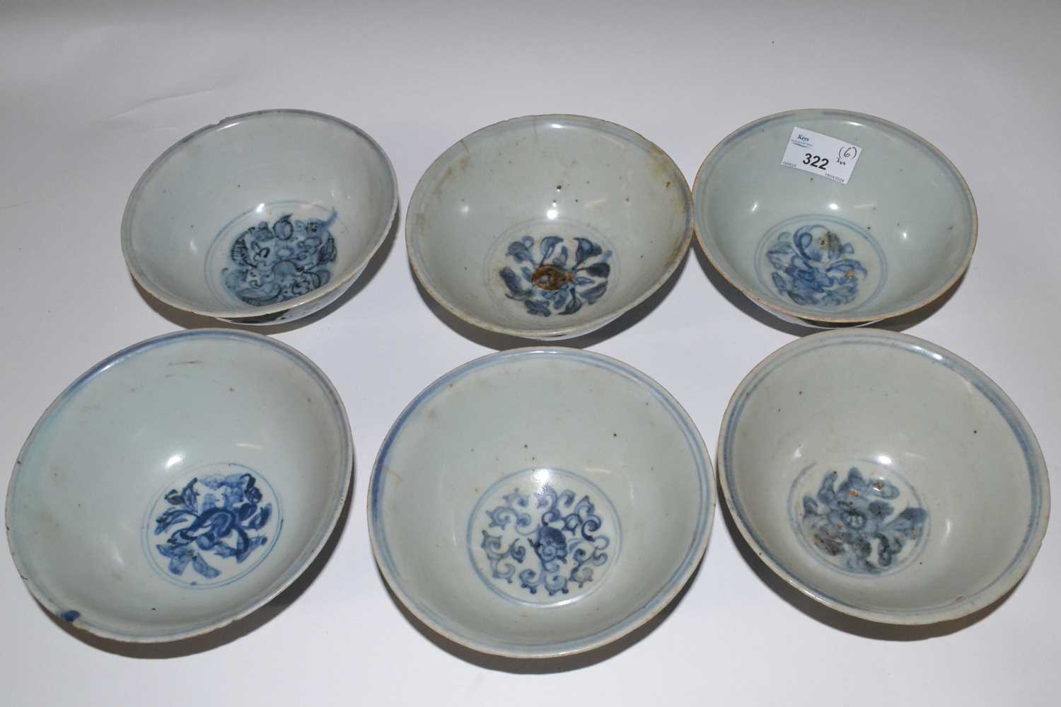 A group of six Chinese porcelain bowls with Ming Dynasty type designs, 14cm diameter (Inventory - Image 2 of 3