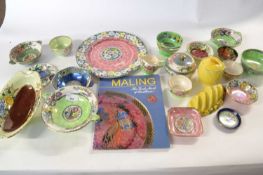A quantity of Maling lustre wares, various bowls, a plate with floral design, toast rack and jam pot