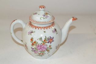A Lowestoft teapot and cover decorated in Curtis style with design of flowers (a/f)
