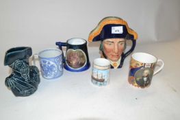 A group of Nelson related jugs including a Royal Doulton character jug of Lord Nelson D6336 together
