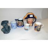 A group of Nelson related jugs including a Royal Doulton character jug of Lord Nelson D6336 together