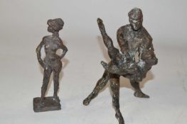 A bronze Maqette of a dancing couple together with a further model of a nude on rectangular base,