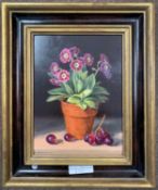 Dianne Branscombe (British, b.1959), 'Auricula', oil on board, signed and dated 2000,16x22cm,