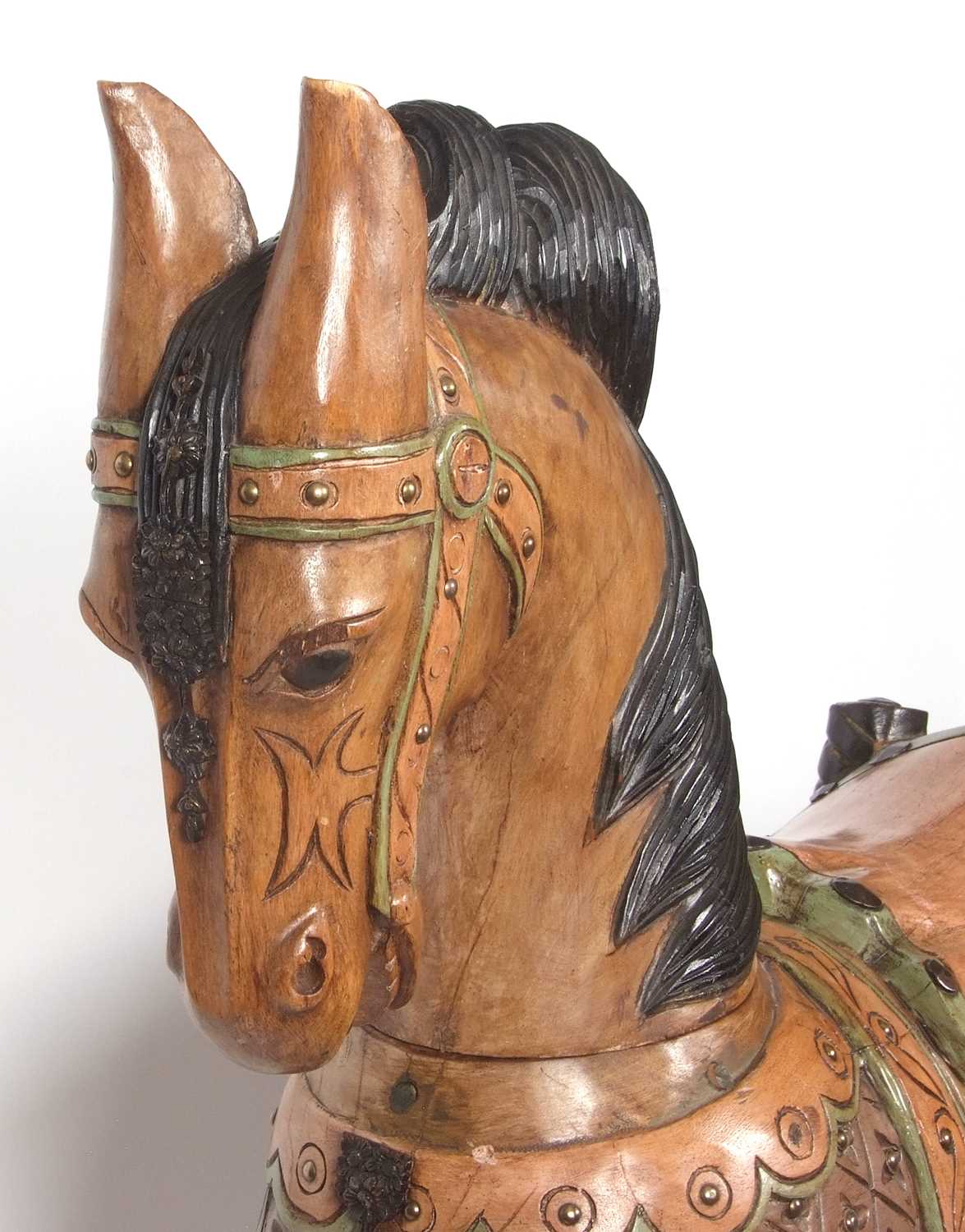 A large Italian carved wooden model of a prancing horse decorated in polychrome, approx 130cm high - Image 7 of 7