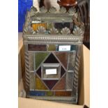 Late 19th or early 20th Century lantern with coloured leaded glass panes, 33cm high