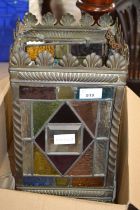 Late 19th or early 20th Century lantern with coloured leaded glass panes, 33cm high