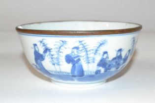 A Chinese porcelain bowl, 19th Century with blue and white design of Chinese figures (Inventory
