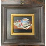 Dianne Branscombe (Britsh, b.1959), 'Letter To A Friend', oil on board, signed, 6x7cm, framed.