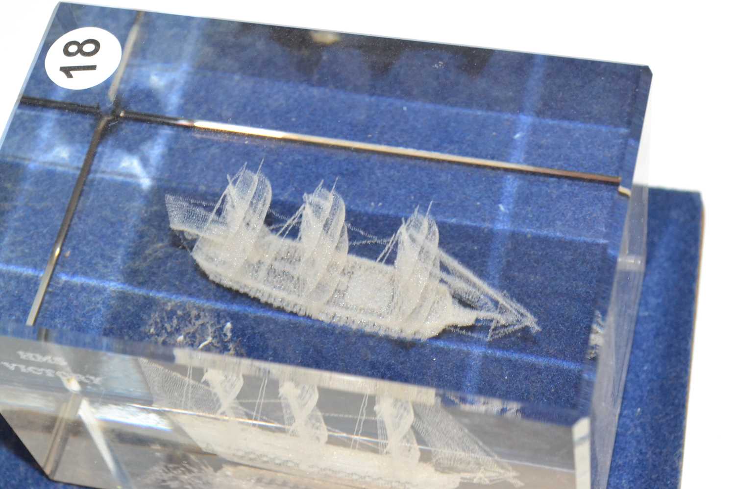 A replica of HMS Victory, designed in crystal on a small oak block, limited edition of 500, this - Image 2 of 3