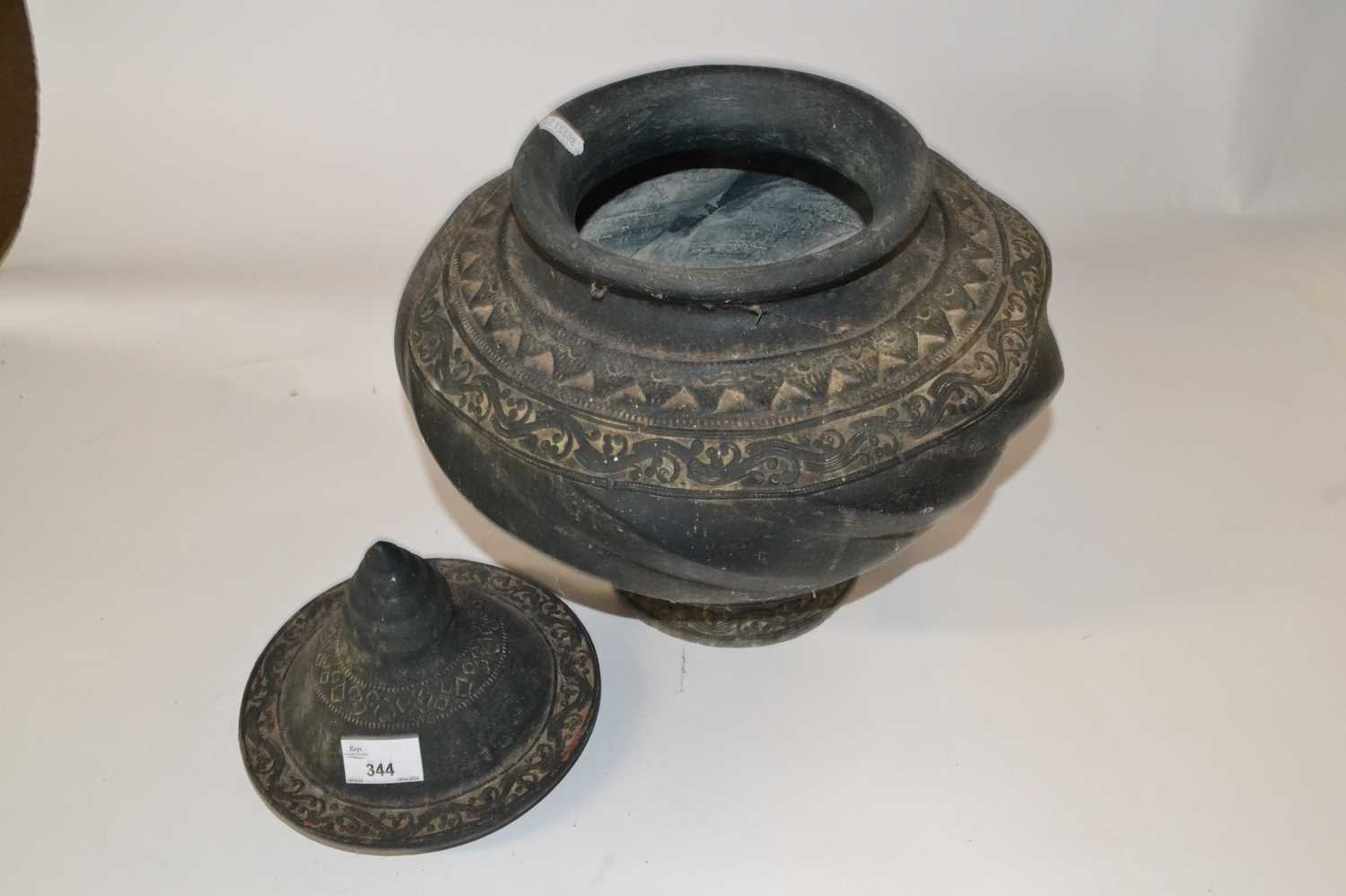A large pottery jar and cover, possibly Sino-Tibetan, 35cm high - Image 2 of 3