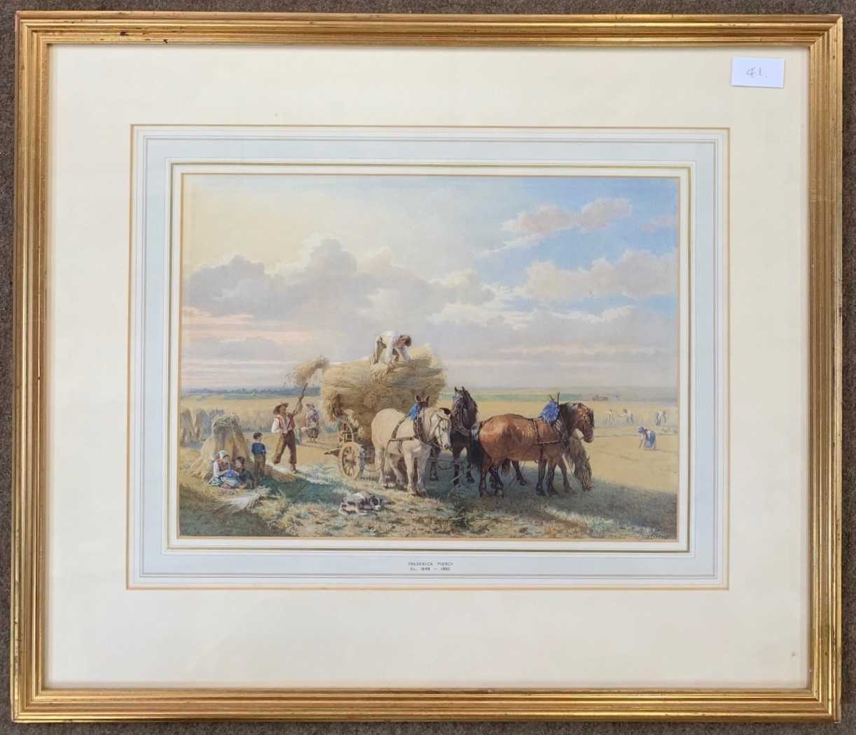 Frederick Piercy (British, Ex.1848-1882), Bringing in the harvest, watercolour, signed, 27x37cm,
