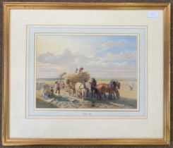 Frederick Piercy (British, Ex.1848-1882), Bringing in the harvest, watercolour, signed, 27x37cm,