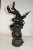 Italian hollow bronze model of a girl astride a dolphin in Art Nouveau style, Signed Sab De