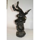 Italian hollow bronze model of a girl astride a dolphin in Art Nouveau style, Signed Sab De