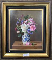 Dianne Branscombe (British, b.1949), 'October Flowers', oil on board, signed, 24.5x29cm, framed.