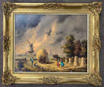 Gudren Sibbons (1924-2020), Bringing in the harvest, oil on board, signed, 39x49cm, framed