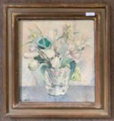 Colin Campbell (b. circa 1894), Still life study of flowers in an ornate vase, oil on board, signed,