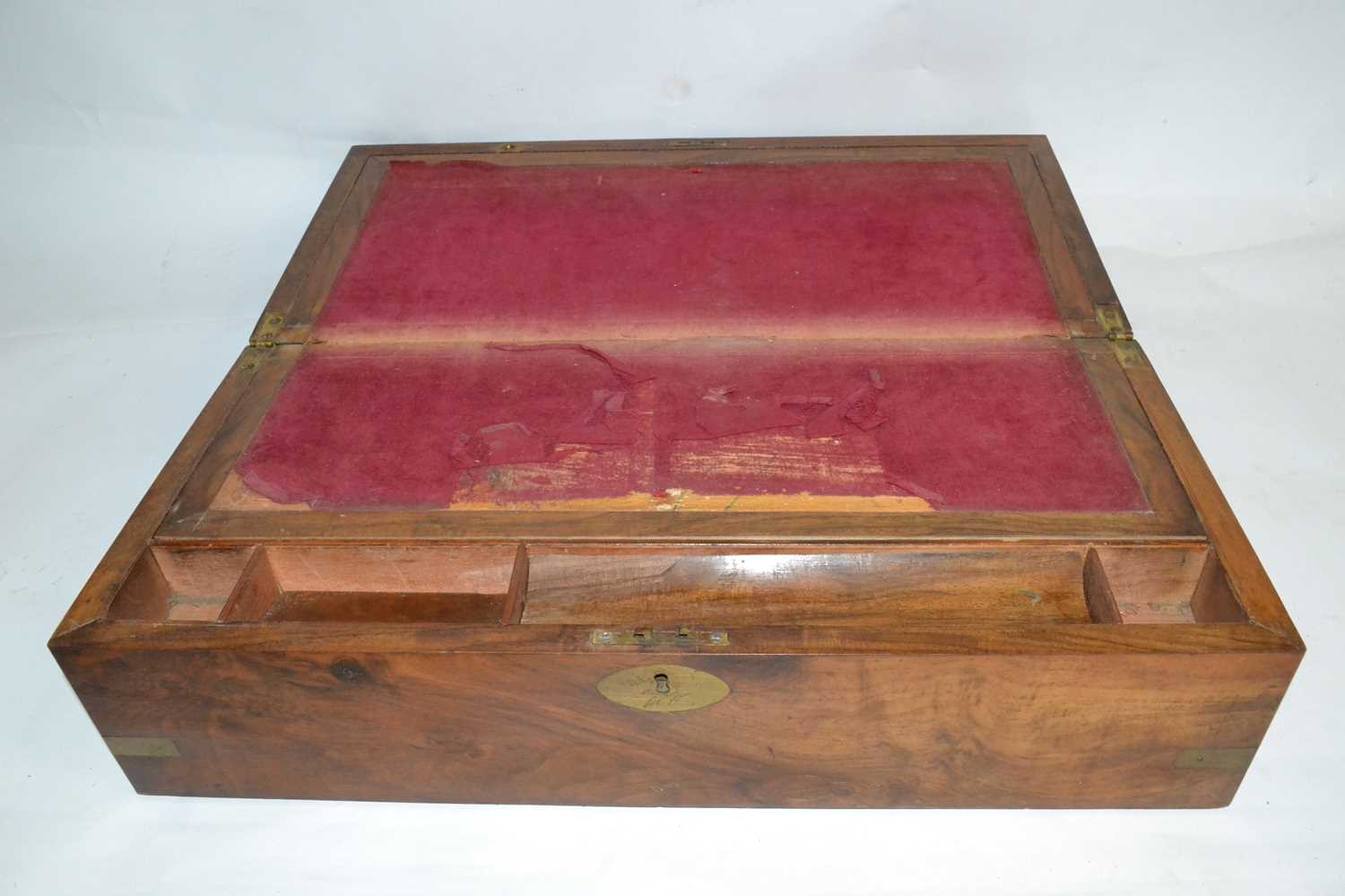 Victorian walnut and brass bound writing box of hinged rectangular form, 50cm wide - Image 2 of 2