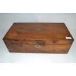 Victorian walnut and brass bound writing box of hinged rectangular form, 50cm wide