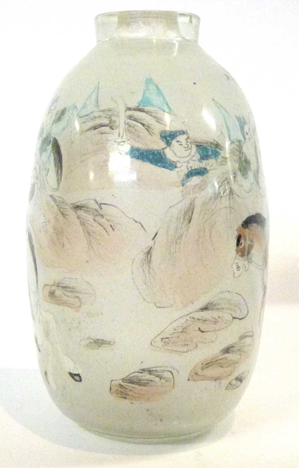 A large glass scent bottle with Chinese painted decorated and signature to neck, 14cm high - Image 5 of 8