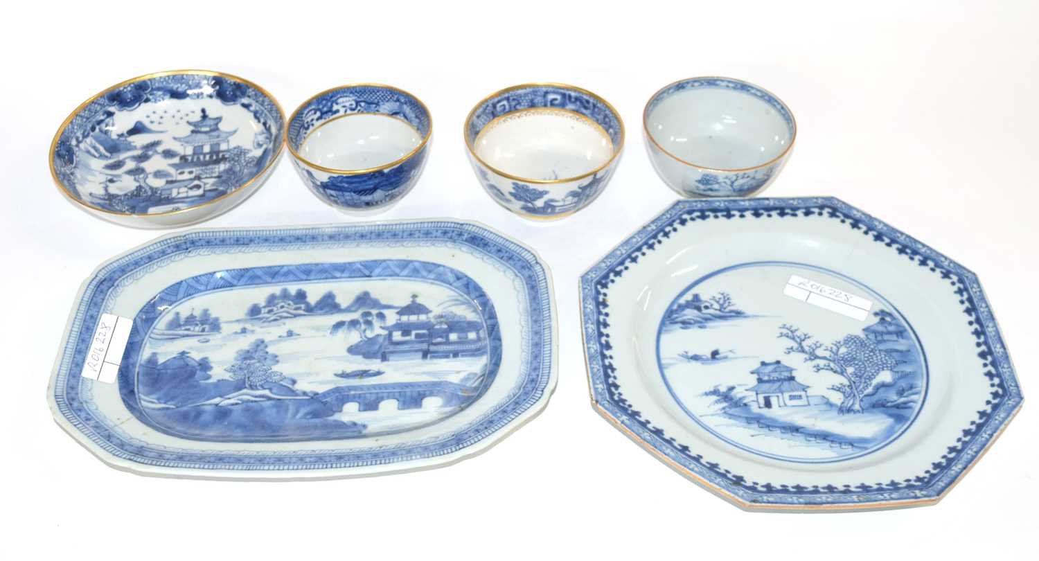 Group of Chinese porcelain wares including a late 18th Century blue and white dish, 18th Century
