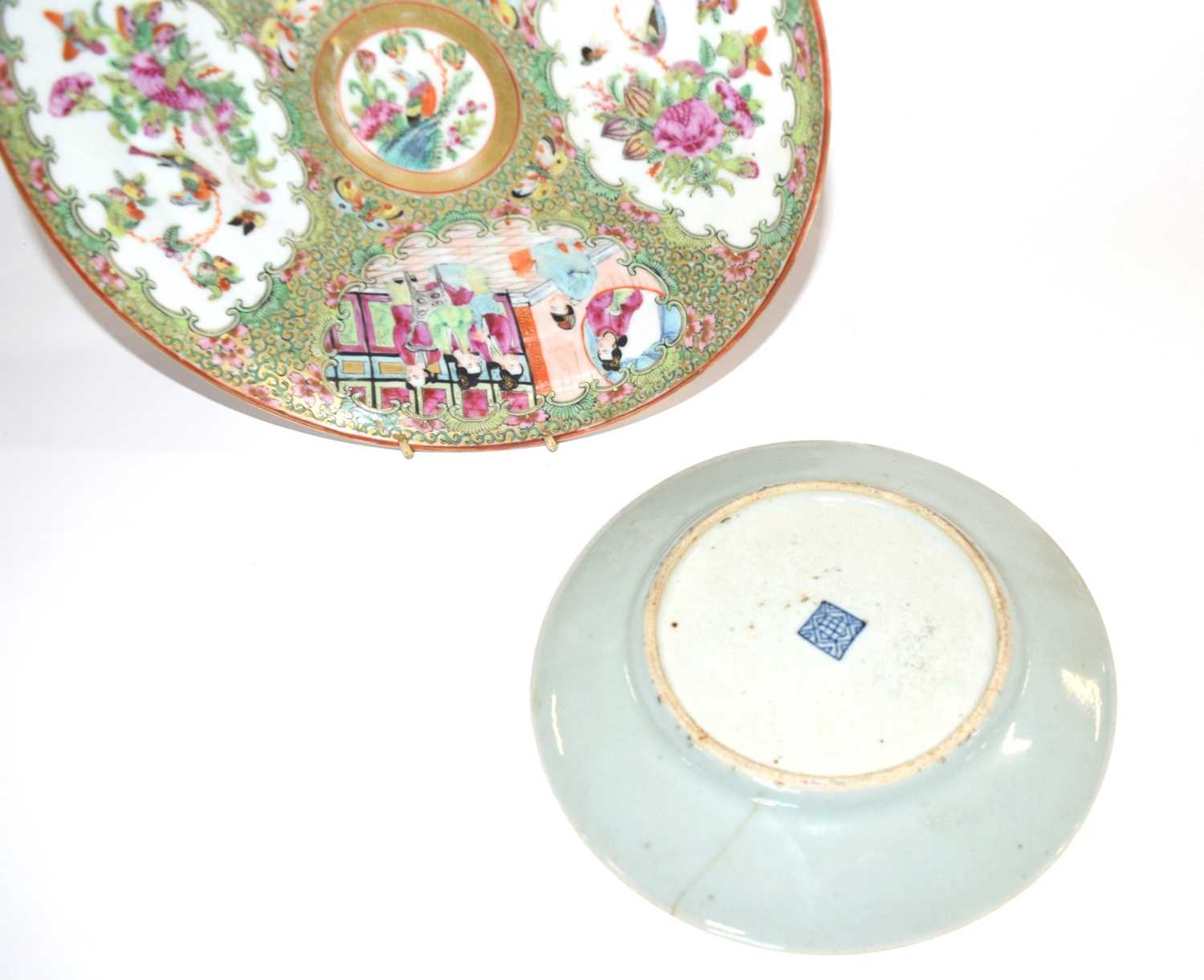 A 19th Century Cantonese dish decorated in famille rose style together with a further smaller - Image 2 of 2
