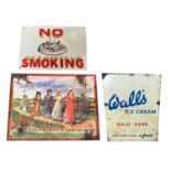 Mixed Lot: An enamel sign marked Walls Icecream Sold Here together with two further reproduction