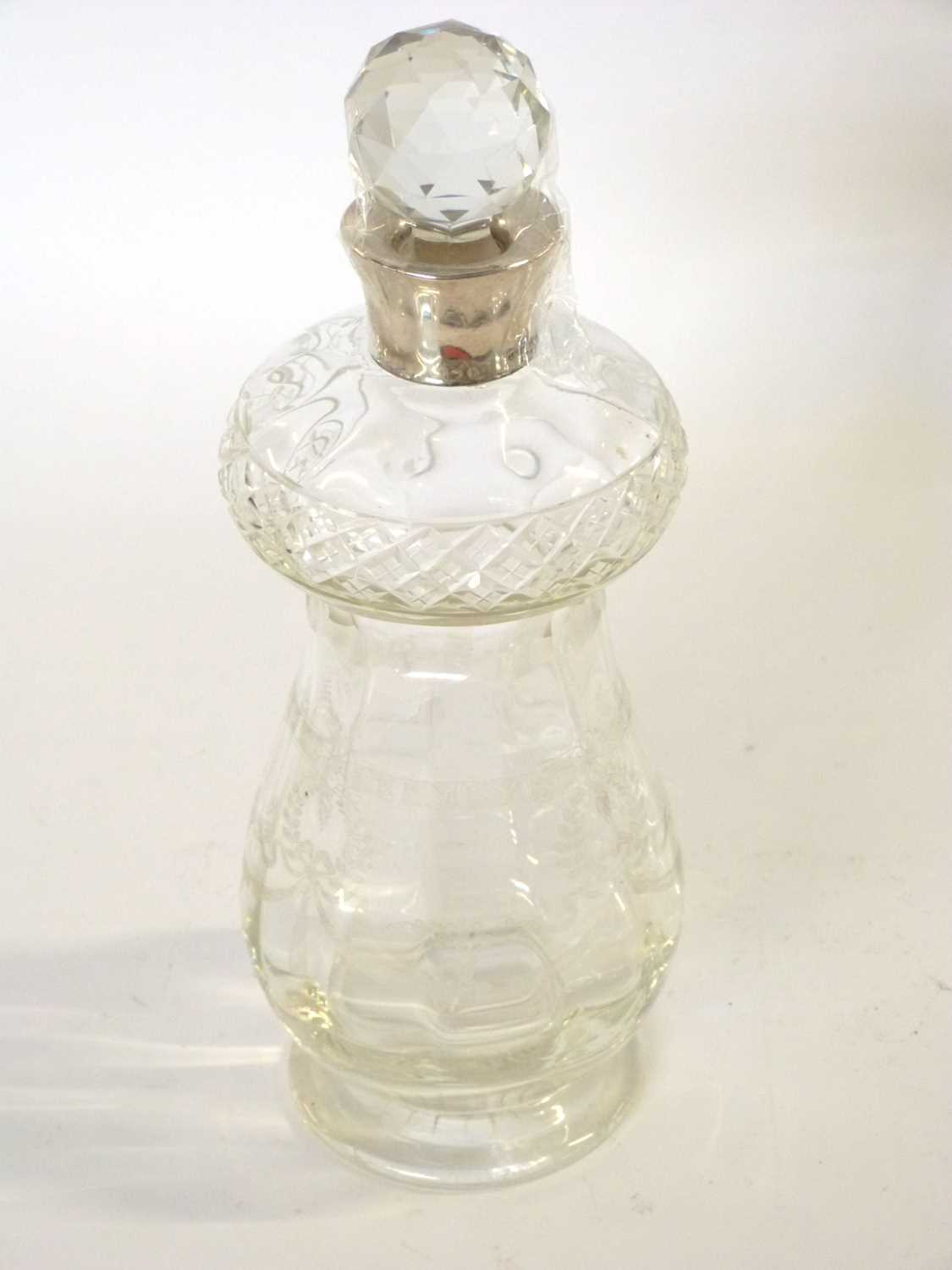 A thistle shaped whisky decanter, silver neck, Birmingham 1922, attractive acid etched decoration - Image 3 of 5