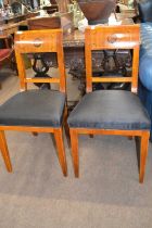 A pair of mid 19th Century Hungarian Biedermeier style cherry veneer and floral inlaid dining or