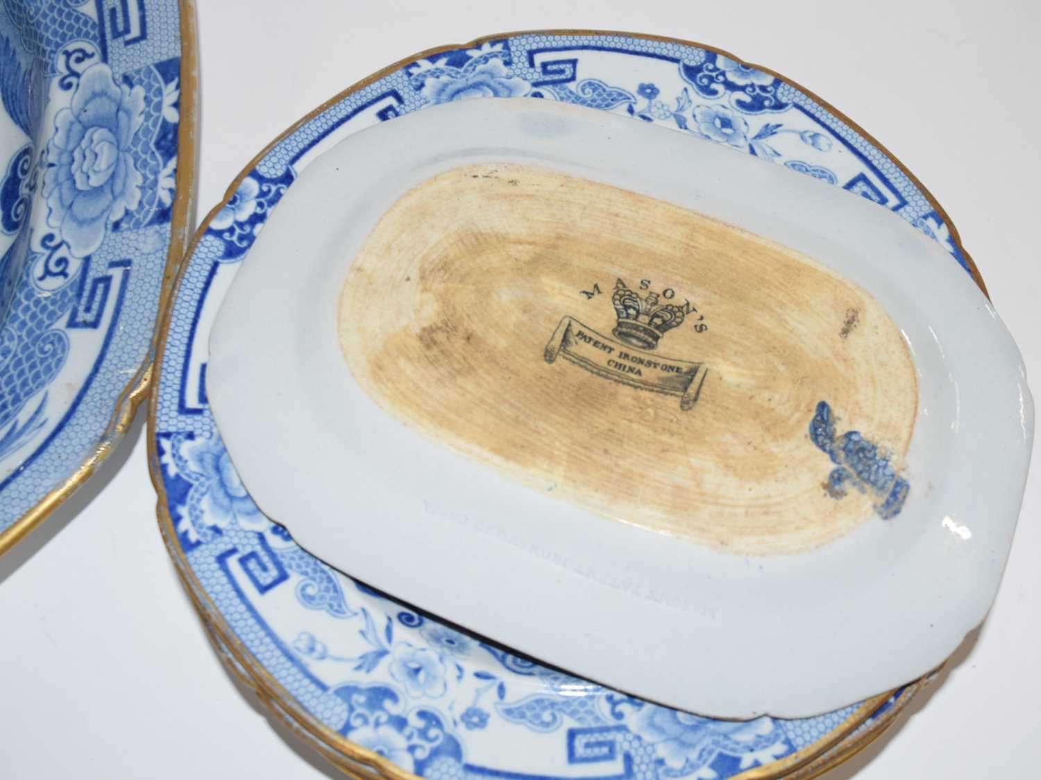 A group of 19th Century Masons iron stone wares decorated in under glaze blue with the asiatic - Image 2 of 2