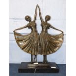 A reproduction bronzed metal Art Deco figure of two dancers on rectangular base