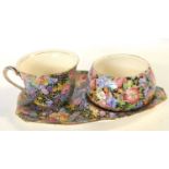 A 1930's Grimwades "Royal Winton" Chintz ware "Hazel" pattern snack set or "tennis set", the hand