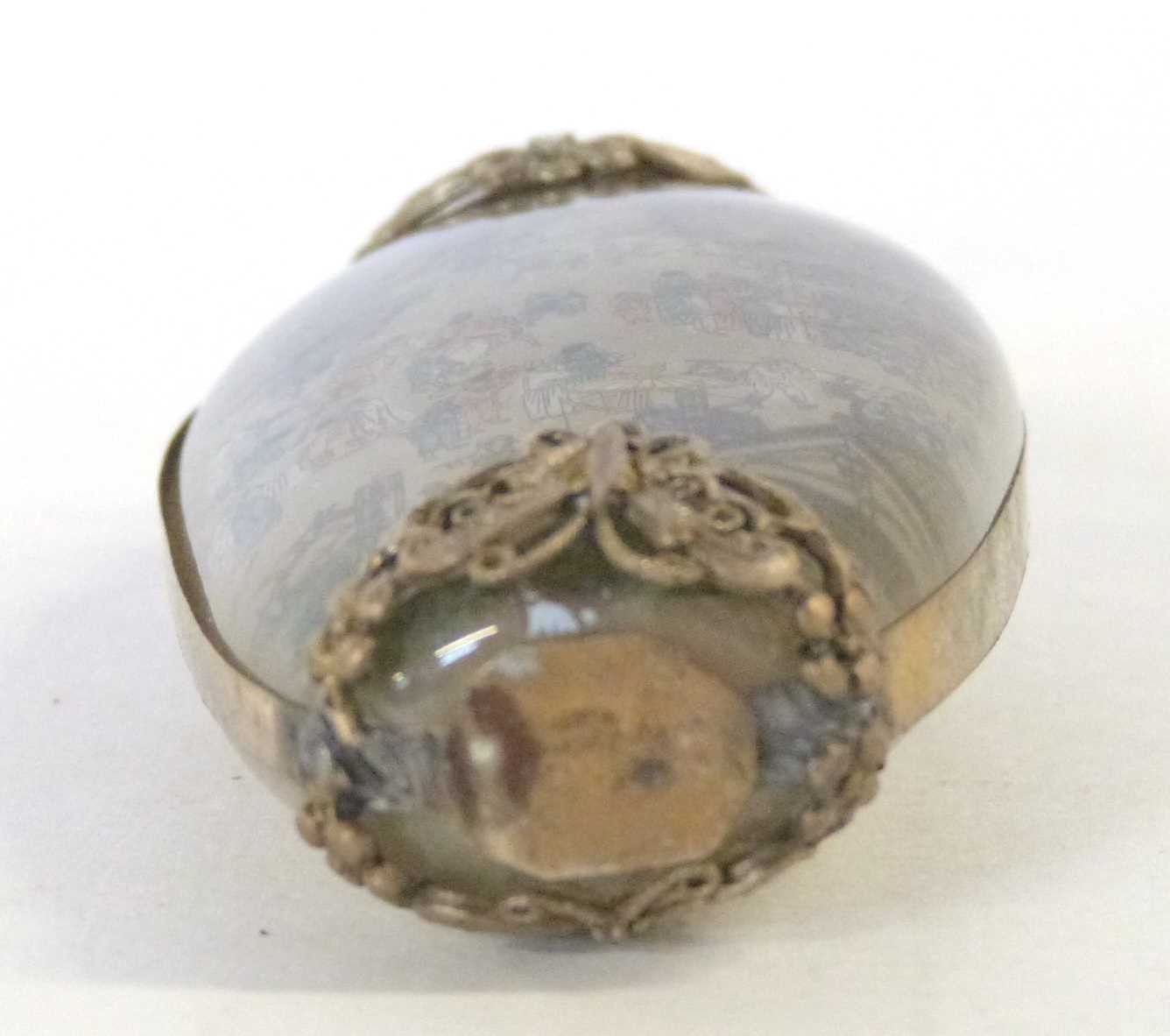 Antique Chinese reverse-painted snuff bottle with hardstone stopper and decorated with intricate - Image 4 of 8