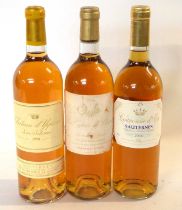 Chateau d'Yquiem Lur-Saluces 1998, Les Cypris de Climens 1984 and Couronne d'Or Sauternes 2006, (3)