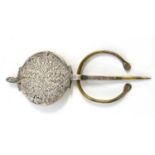 Late 19th or early 20th Century Berber North African fibula brooch, silver layered on brass, the