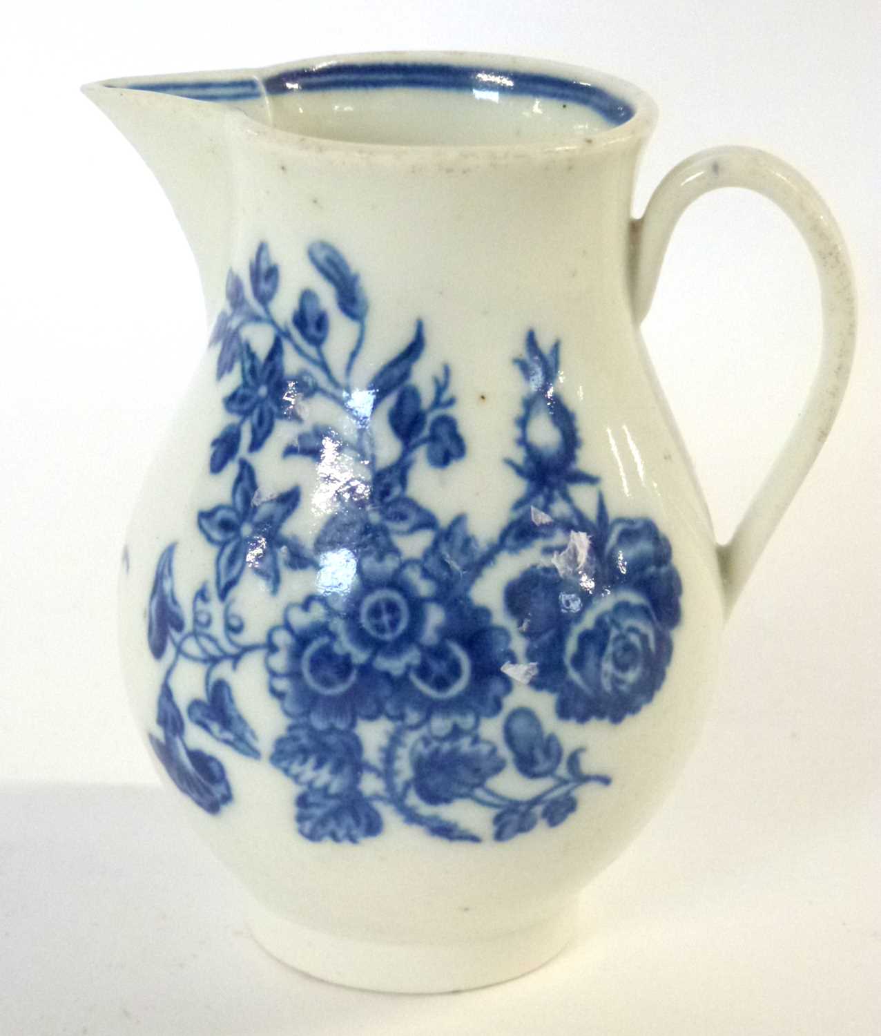 An 18th Century Worcester porcelain sparrow beak jug with printed blue and white decoration