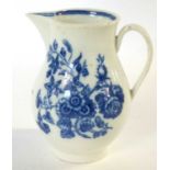 An 18th Century Worcester porcelain sparrow beak jug with printed blue and white decoration