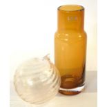 An LSA amber glass vase, boxed, together with a hand blown clear and gold glass bauble, (2)